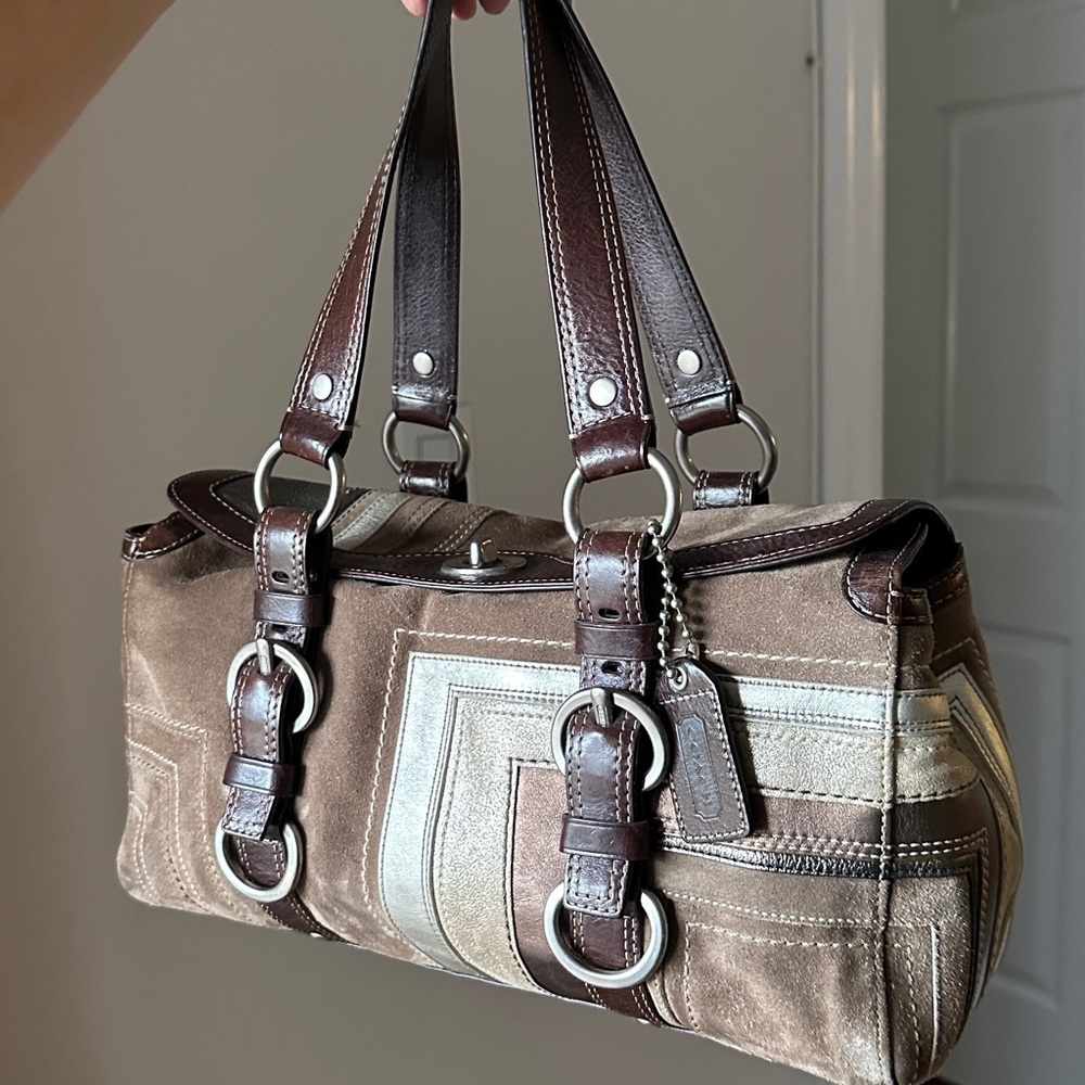 Coach Op Art Suede Satchel